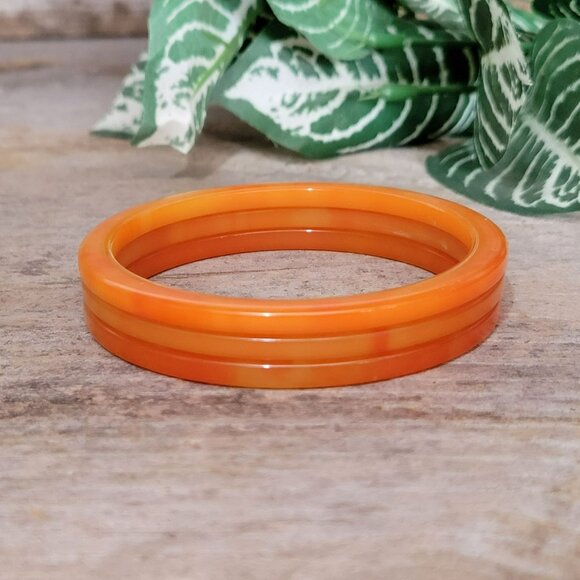 Marbled Orange Bakelite Bangles Set Of 3 Seasonal Fall Jewelry Tested - Picture 8 of 8